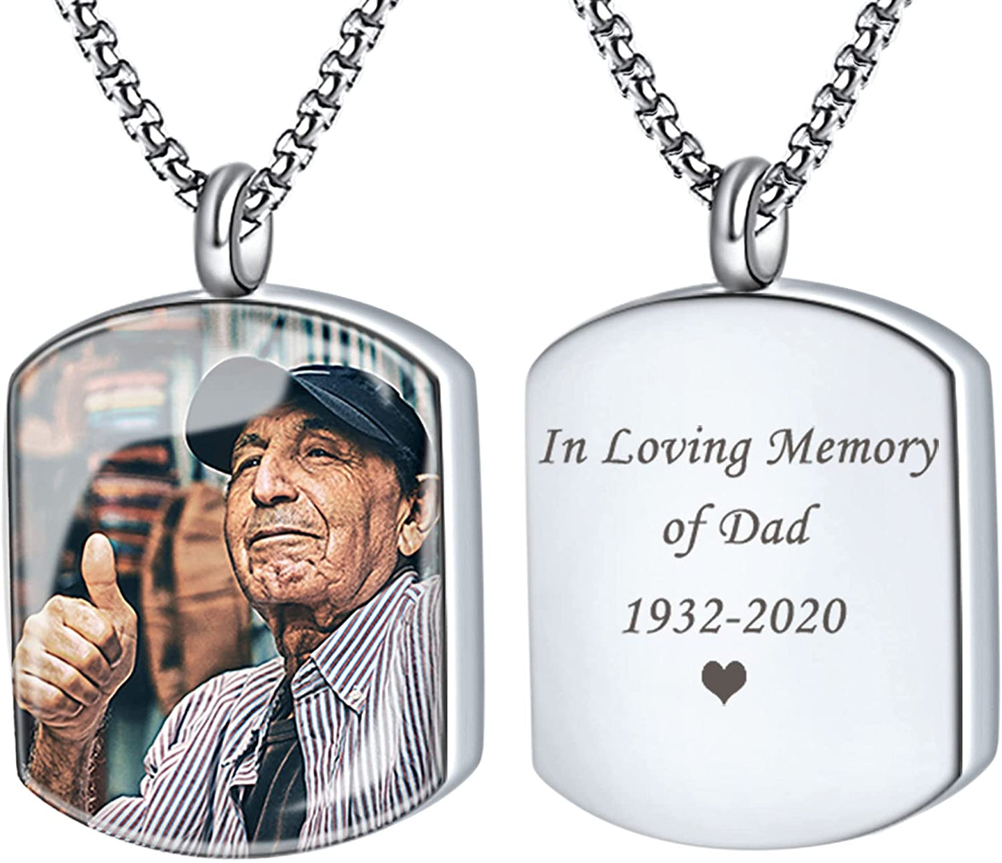 Personalized Custom Engraving Photo & Text Cremation Jewelry Urn Necklace for Ashes Keepsake Memorial Pendant