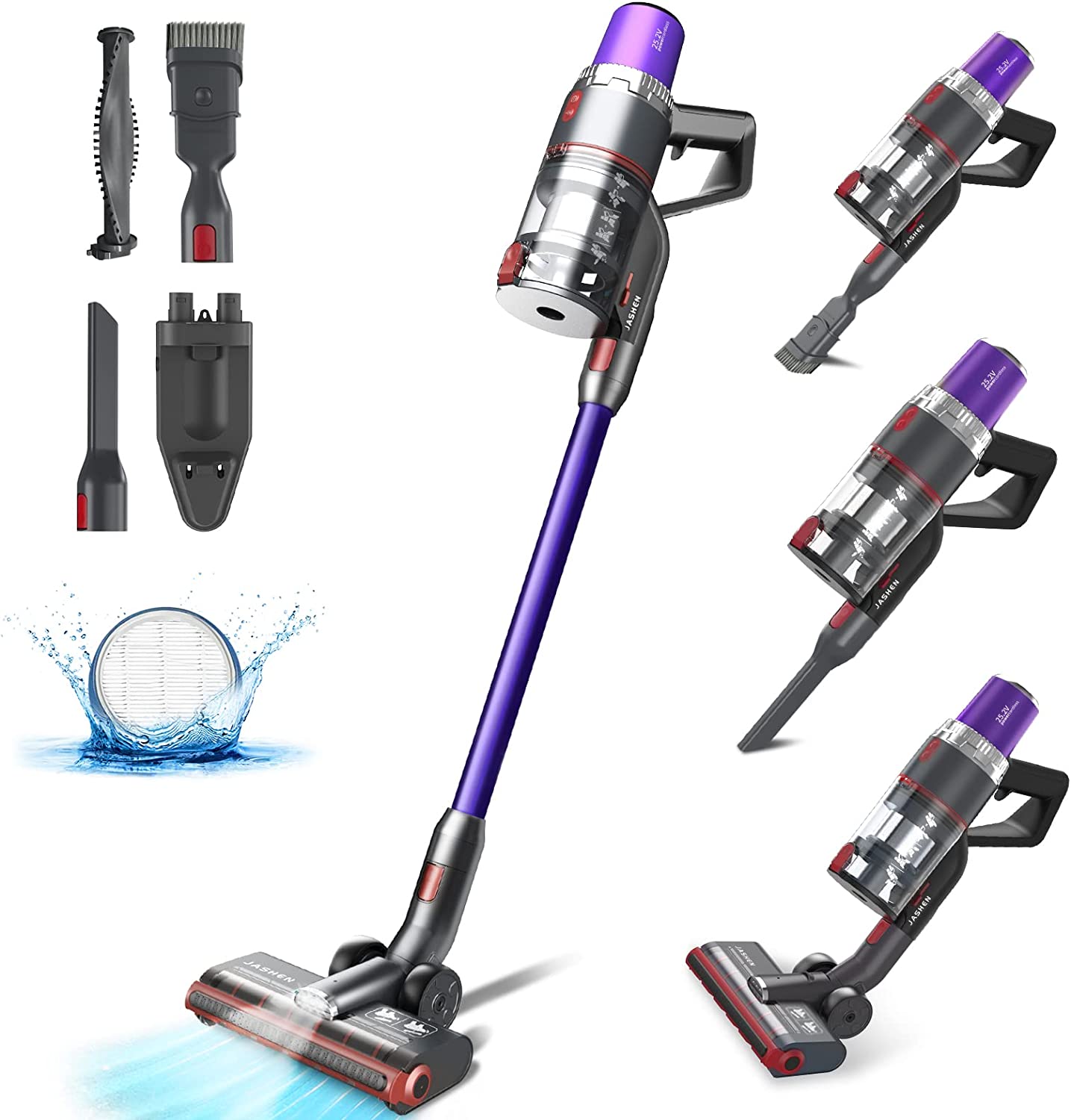 Cordless Vacuum Cleaner,Stick Vacuum Cleaner 250W 6 in 1 for Hard Floor Carpet Pet Hair, Vacuum Cleaner Wireless Portable with 2000mAh Battery, HEPA Filter & Led Display