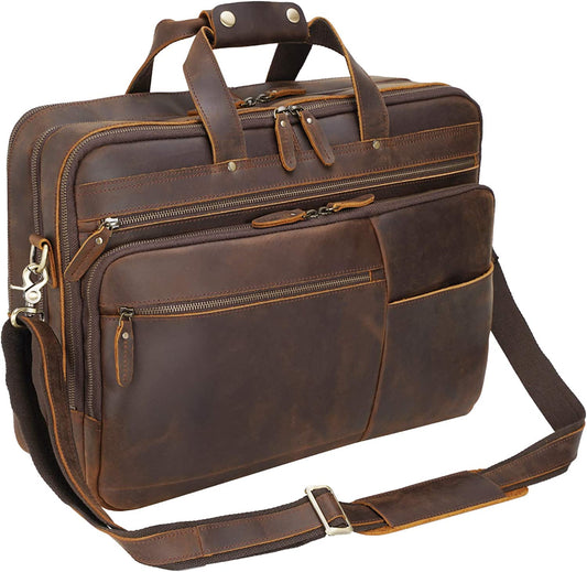 Polare X-Large 18" Full Grain Leather Briefcase For Men Business Travel Case Messenger Bag Fits 17.3" Laptop