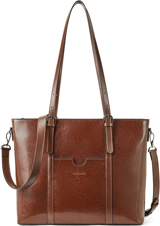 Women Leather Laptop Tote Office Shoulder Handbag Vintage Briefcase 15.6 inch Computer Work Purse