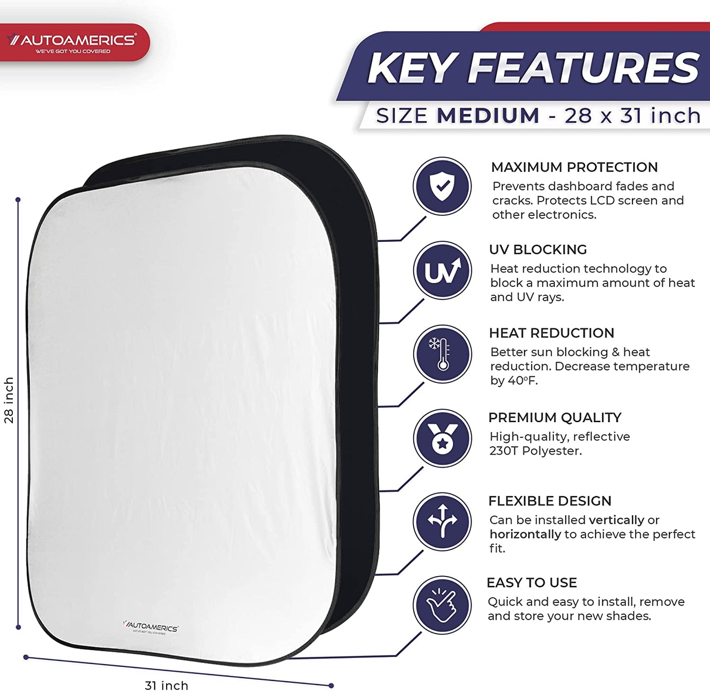 Windshield Sun Shade 2-Piece Foldable Car Front Window Sunshade for Most Sedans SUV Truck - Auto Sun Blocker Visor Protector Blocks Max UV Rays and Keeps Your Vehicle Cool (Universal Fit)