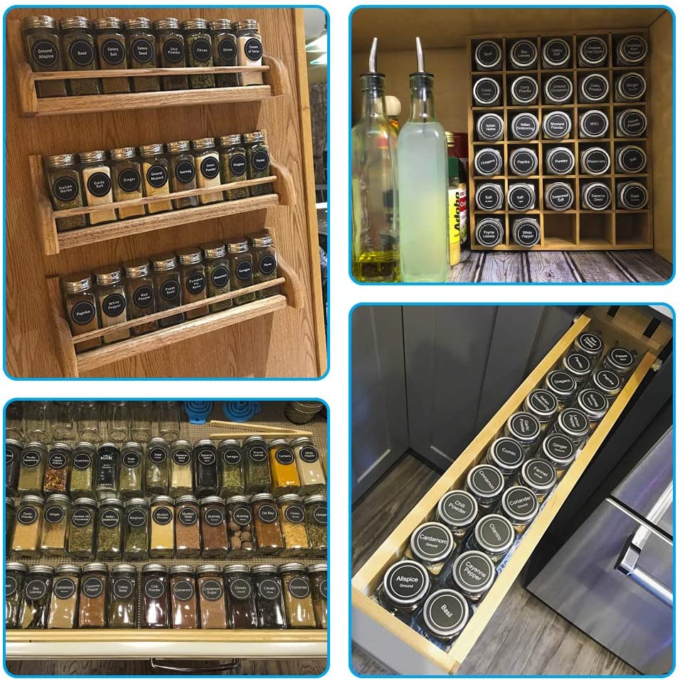 36 Pcs Glass Spice Jars with Spice Labels - 4oz Empty Square Spice Bottles - Shaker Lids and Airtight Metal Caps - Chalk Marker and Silicone Collapsible Funnel Included