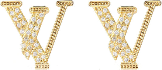 18K L Letter Earrings V Letter Earrings for Womens Stud Jewelry For Women lover Gift