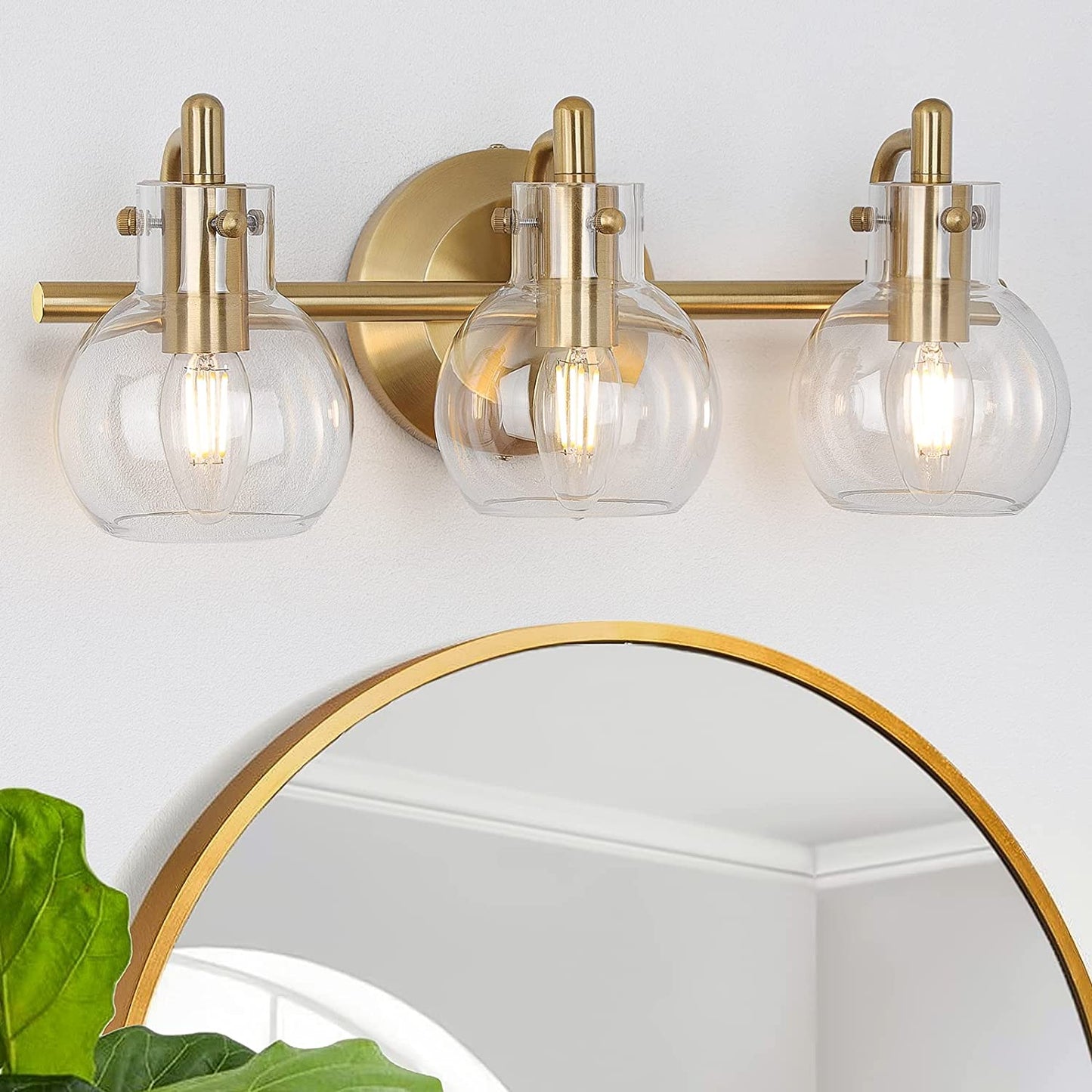 Vanity Light Fixtures, Modern 3 Lights Wall Sconce Lighting Matte Black, Farmhouse Metal Wall Lamp with Globe Glass Shade, Porch Wall Mount Light Fixture for Mirror Cabinets Hallway Stairs