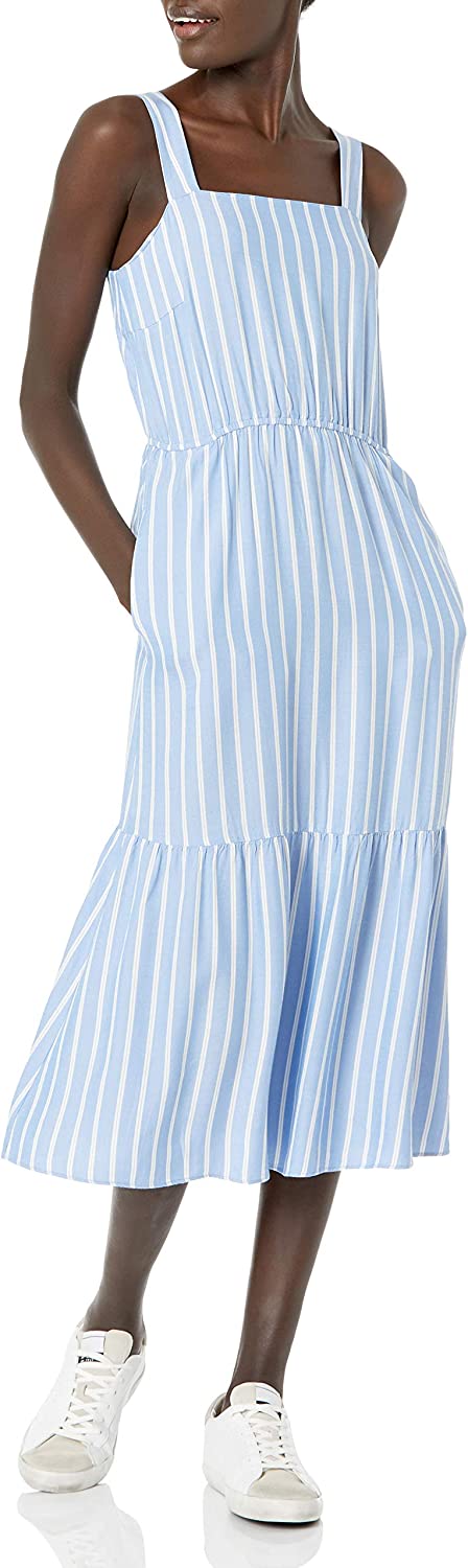 Women's Fluid Twill Tiered Midi Summer Dress