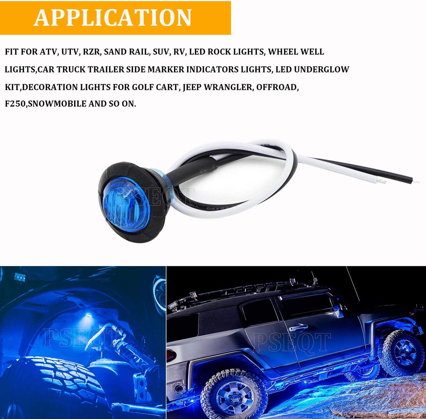 3/4" LED Rock Lights Round Underglow Wheel Fender Side Marker Clearance Lights with Bullet Grommets Waterproof for Trailer Golf Cart Offroad Wrangler Truck RV UTV ATV (Blue, 10Pcs)