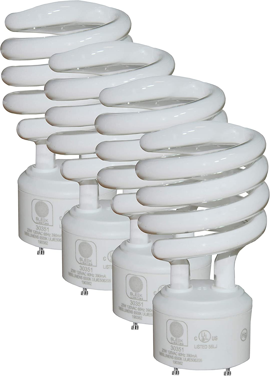 GU24 23Watt 2700K 1600lm 2 Prong Light Bulbs- UL approved-120v 60Hz - Mini Twist Lock Spiral -Self Ballasted CFL Fluorescent Bulbs- 1600lm Warm White 4 Pack (100 Watt Equ)