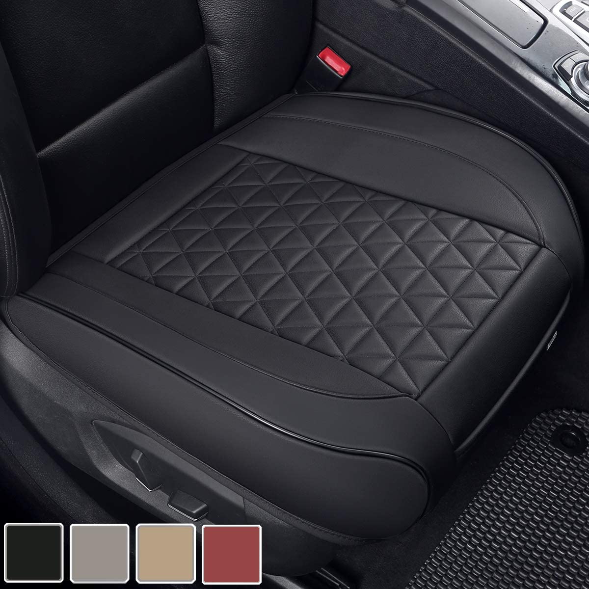 Luxury Faux Leather Car Seat Cover Front Bottom Seat Cushion Cover, Anti-Slip and Wrap Around The Bottom, Fits 95% of Vehicles- 1 Piece, Beige