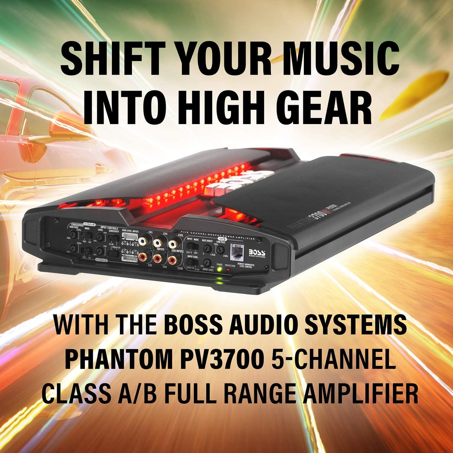 PV3700 5 Channel Car Stereo Amplifier – 3700 High Output, 5 Channel, 2/4 Ohm Stable, Low/High Level Inputs, High/Low Pass Crossover, Full Range, Bridgeable, for Subwoofer