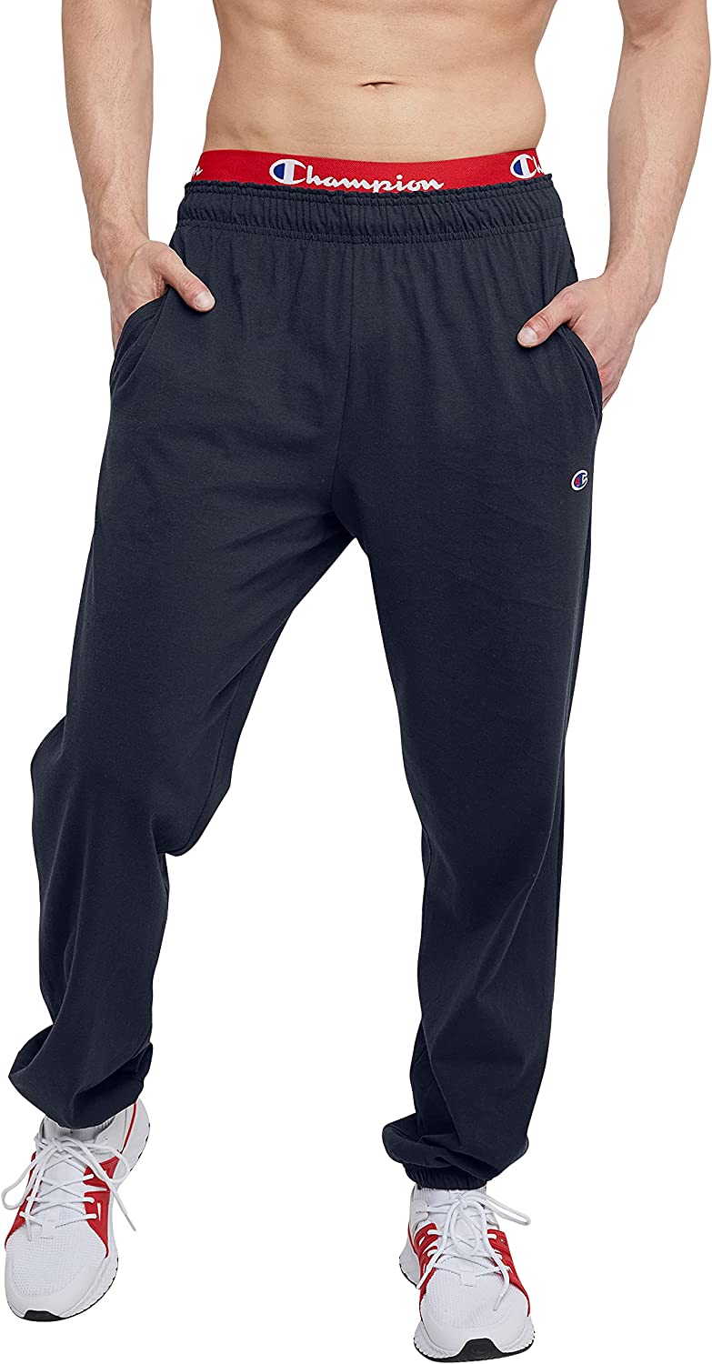 Men's Everyday Fitted Ankle Cotton Pants, 31.5" Inseam, Cotton Knit Pants Left Hip "C" Logo, Cotton Warm-Up Pants