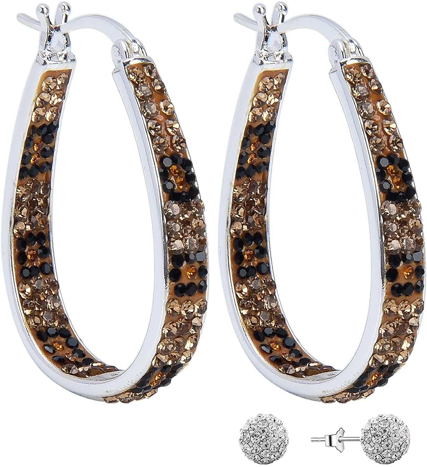 Crystal Hoop Earrings For Women Sparkly Earring Bright Silver Plated Oval Inside Out Earring Jewelry Gift