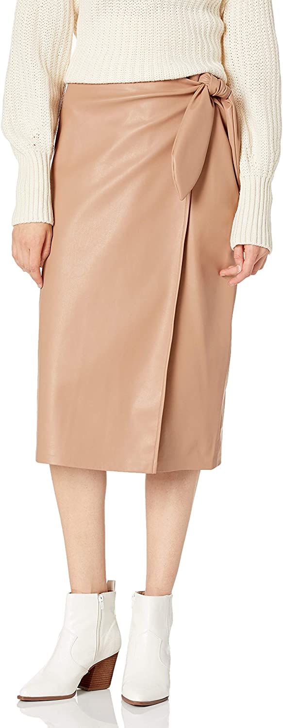 Women's Manon Faux Leather Wrap Front Midi Skirt
