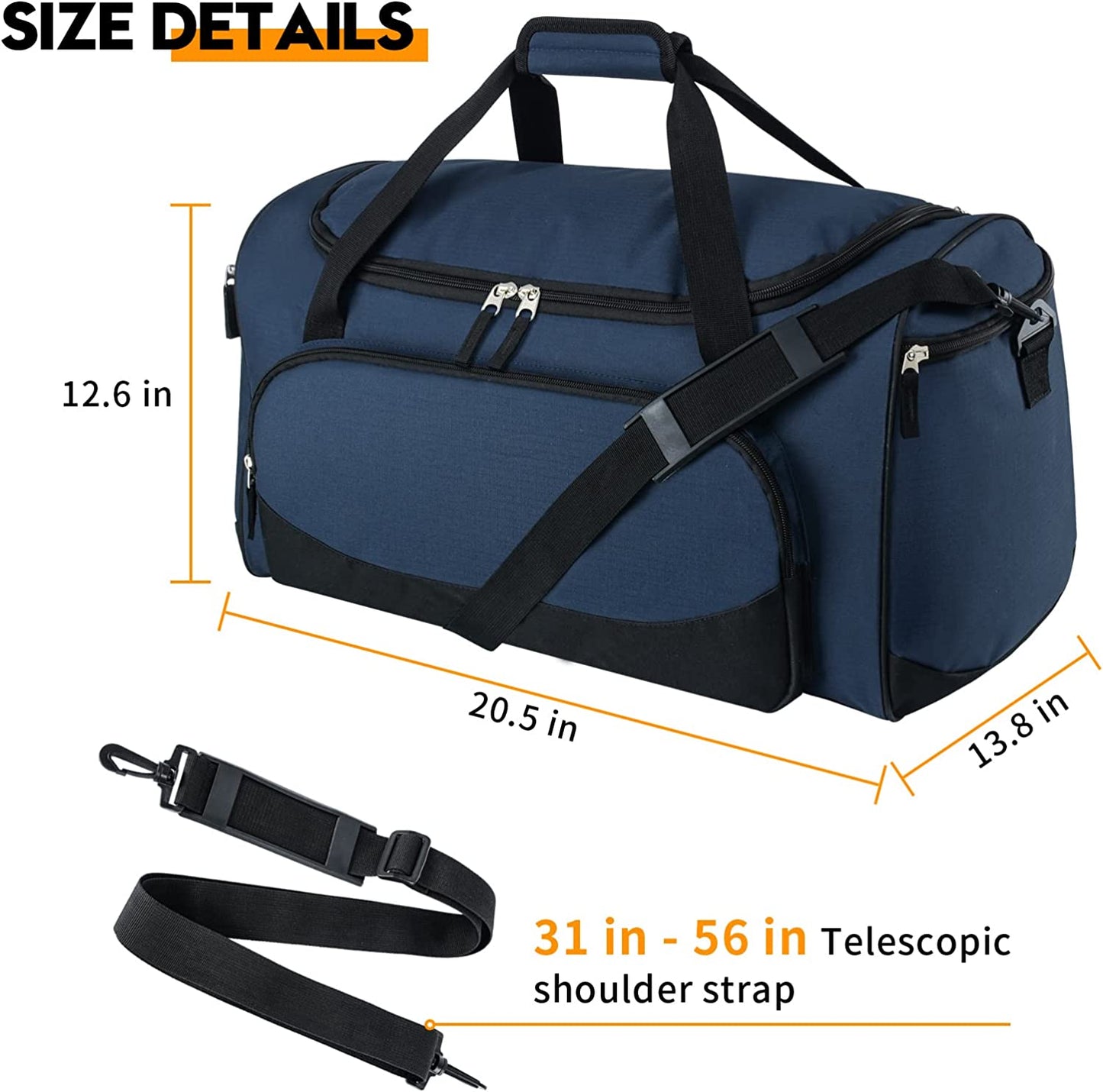 Gym Bag for Men Women Large Sports Duffle Bags 55L Travel Duffel Bag Navy Blue