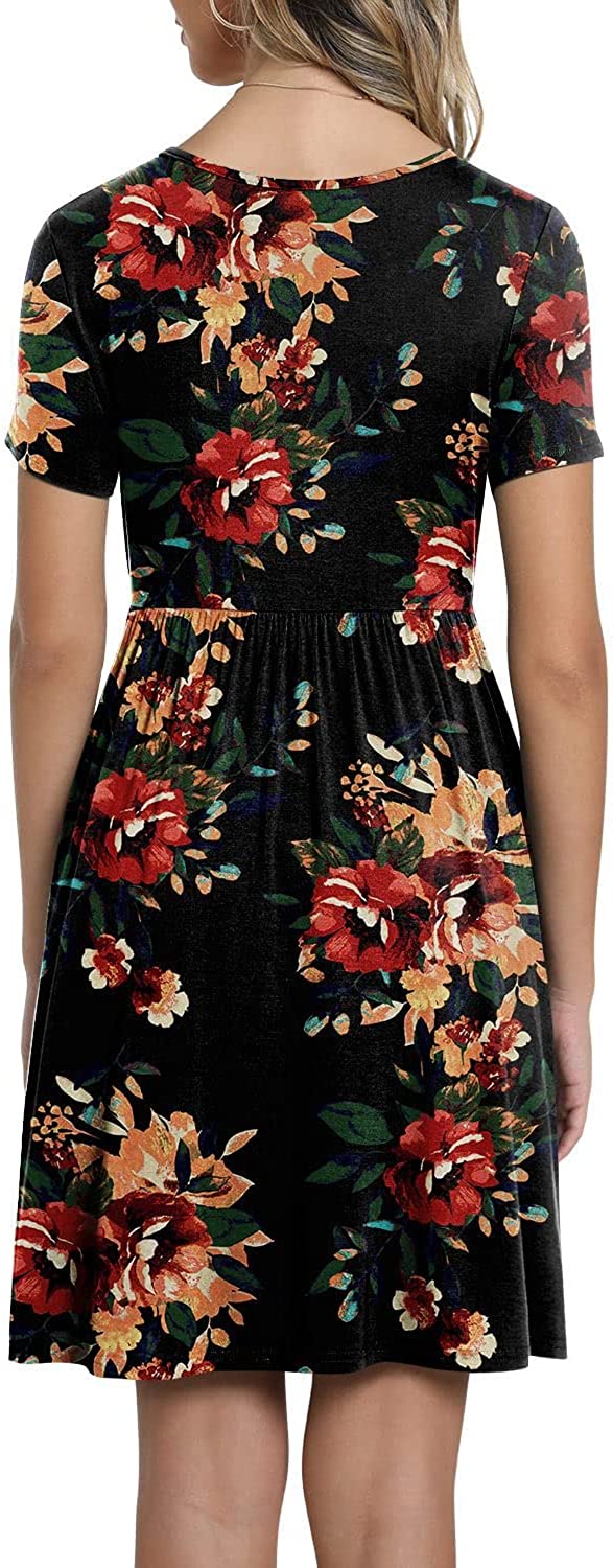 Summer Women's V Neck Dress, Printed Short Sleeve Neck Dress, Casual Loose Floral Beach Dress, Swing A-Line Dresses