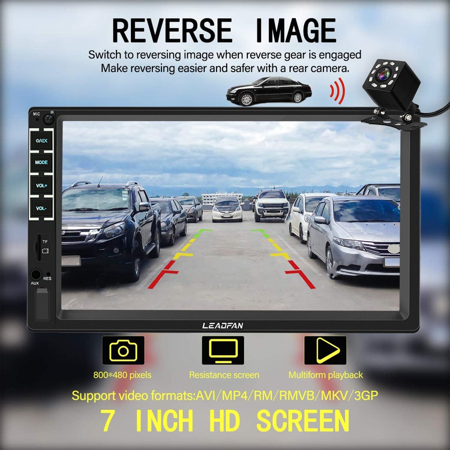 7" Car Stereo Double Din Touch Screen Car Radio Audio Receiver FM Radio Bluetooth Video Remote Control MP5/4/3 Player Android iPhone Mirror Link USB/SD/AUX Hands Free Calling with Camera