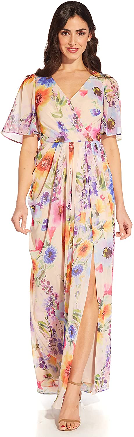 Papell Women's Floral Printed Chiffon Gown