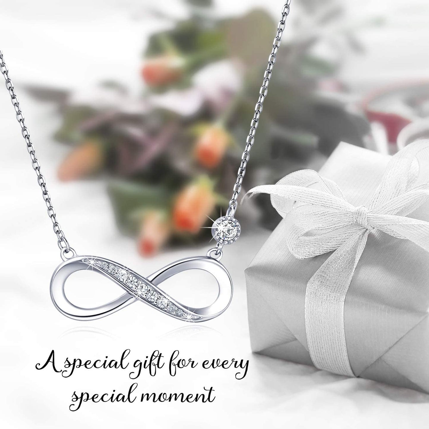 Billie Bijoux Infinity Necklaces 925 Sterling Silver Necklace Love Pendant White Gold Plated Diamond Women Necklace Mother's Day Gift for for Women Girls