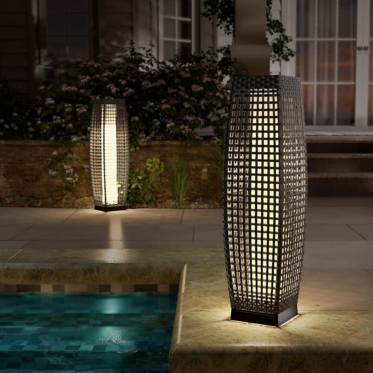 Grand patio Outdoor Solar-Powered Woven Resin Wicker Floor Lamp for Deck, Garden, Lawn, Driveway, Pool, Porch