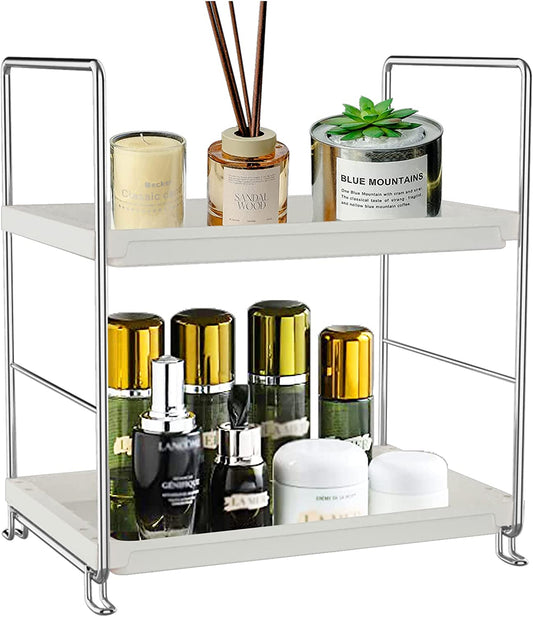 Sekepingo 2-Tier Kitchen Spice Rack Standing Shelf-Bathroom Countertop Organizer-Vanity Tray Cosmetic & Makeup Storage,Perfect Storage Shelf for Bathroom,Bedroom,Kitchen,Vanity,Silver