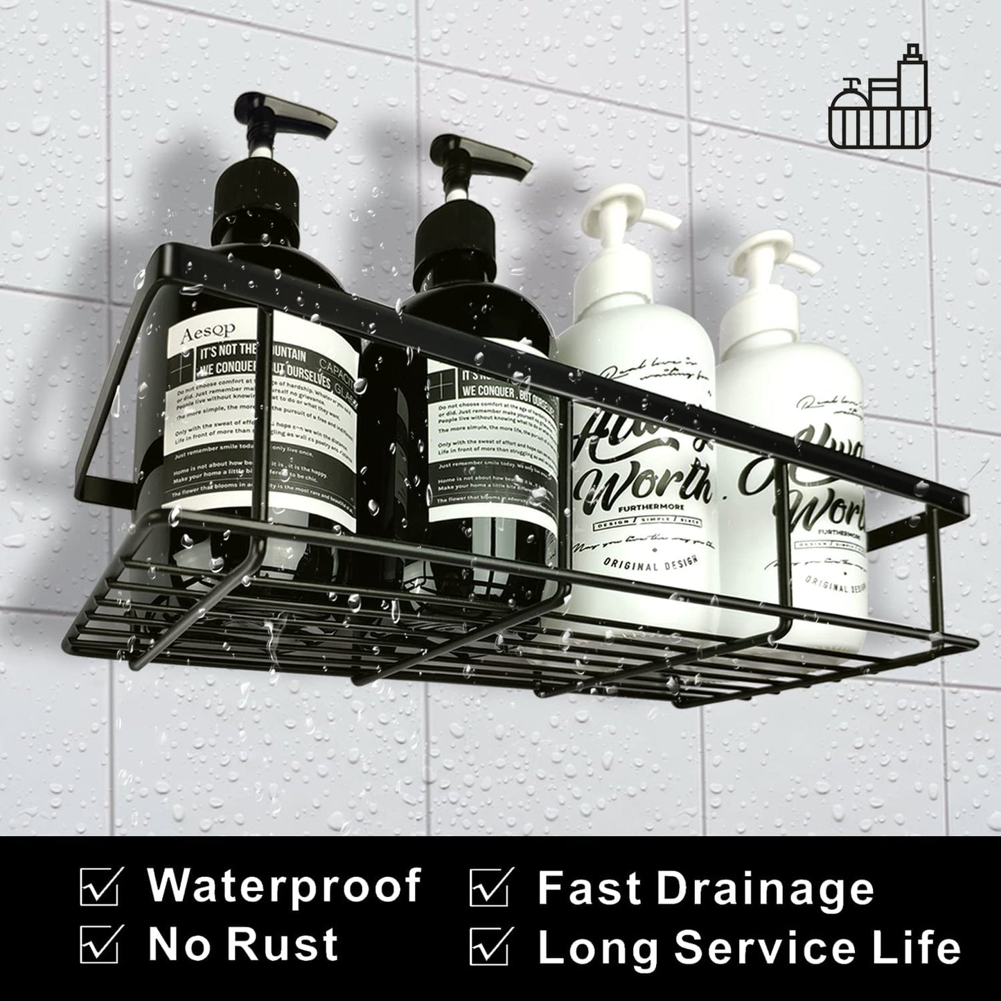 Shower Caddy storage shelf,shower organizer,Adhesive Non-porous Wall Sticker Shower shelves,bathroom organizer,shower storage-2 Pack (Matte Black)