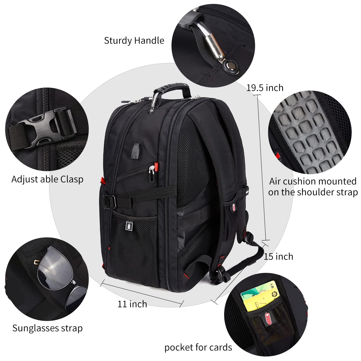 Extra Large 52L Travel Laptop Backpack with USB Charging Port Fit 17 Inch Laptops for Men Women