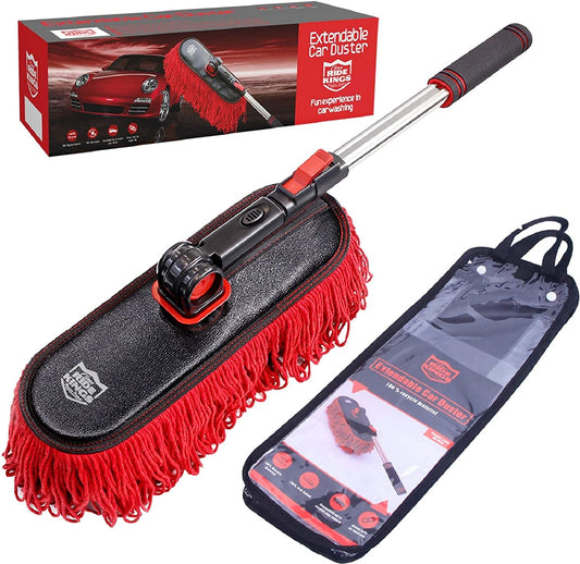 Car Duster Exterior Scratch Free,Car Dust Brush with Extendable Telescoping Handle to Remove Dust Pollen,Duster for Car,Truck,RV and Motorcycle,Large Car Mop Duster Head, Wax Cotton Hair