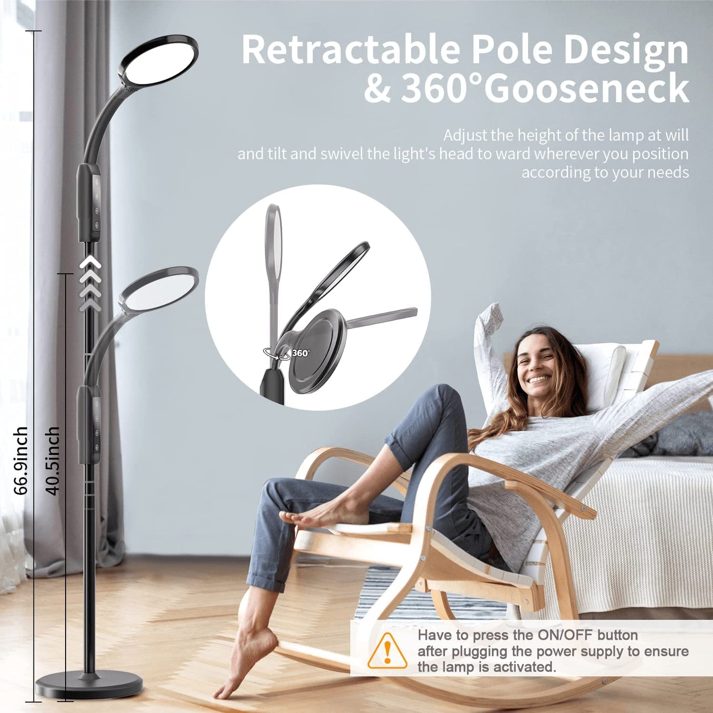 Floor Lamp for Living Room, Standing Lamp with Adjustable Brightness Flexible Gooseneck, Smart Lamp Remote App Control, Rechargeable Battery Operated Outdoor Lamp, Work Light for Reading, Crafts