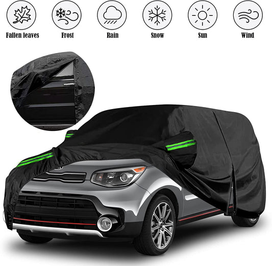 Waterproof Car Cover Replace for 2009-2021 2022 Kia Soul, 6 Layers Custom-Fit All Weather Full Car Covers with Zipper Door for Snow Rain Dust Hail Protection (Soul)