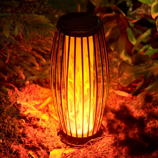Outdoor&Indoor Solar Lantern Floor Lamp, Waterproof Solar Flickering Flame Light for Garden Decoration, Metal Solar USB Rechargeable Lamp Solar Outdoor Torch Lights(Black)