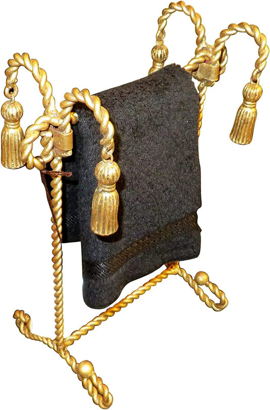 Luxe Gold Iron Hand Towel Rack Vanity Top Ornate Swag Tassel Romantic Old World