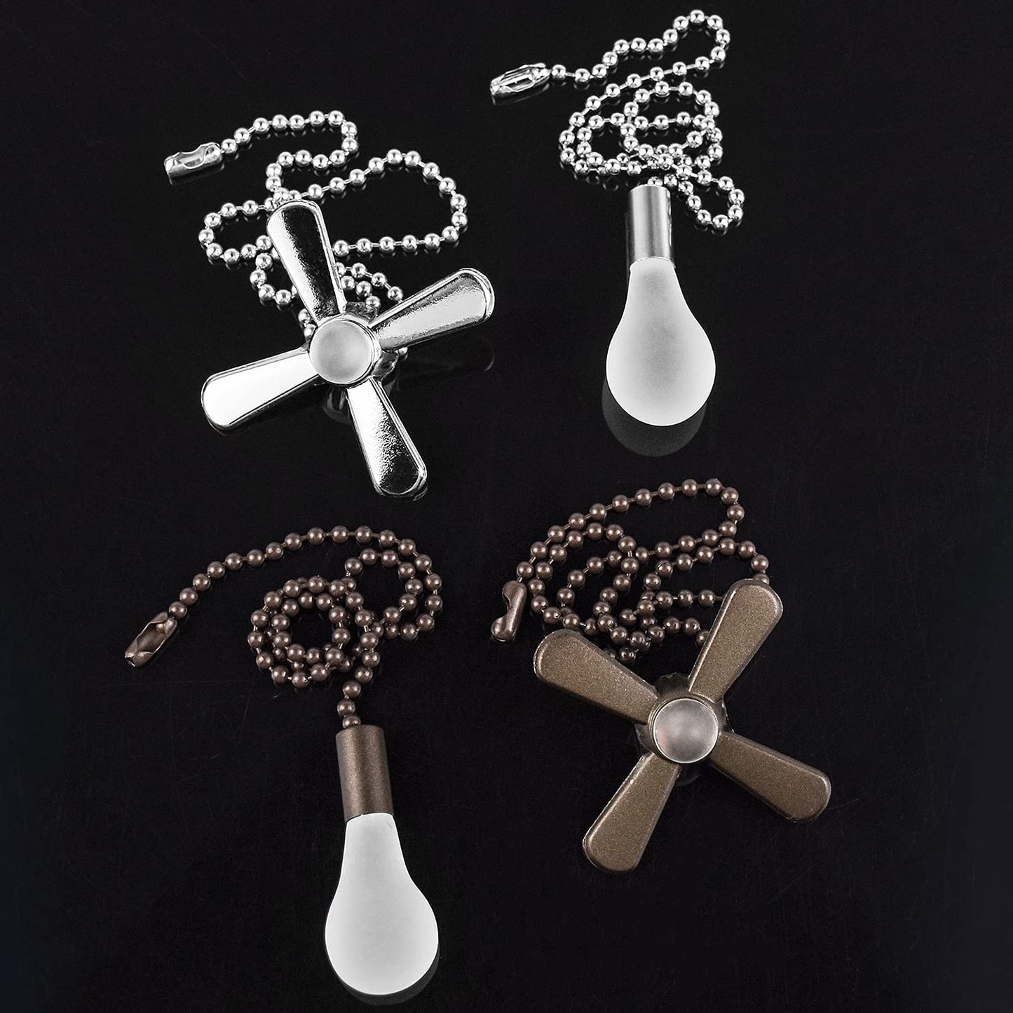 3 Sets 24 inch Ceiling Fan Pull Chain, 6 pcs 3mm Diameter Beaded Ball Fan Pull Chain with Decorative Light Bulb and Fan Cord (Silver and ORB)
