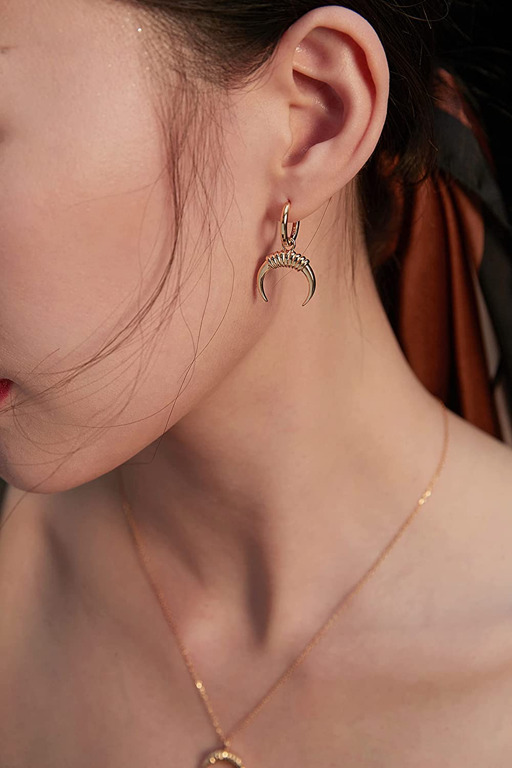 Vadmans Earrings for Women-14K Gold Plated Moon Earrings Cute Crescent Dangle Drop Earrings for Women