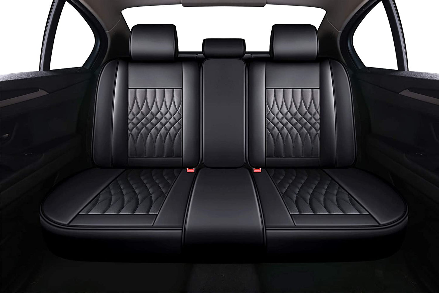 5 Car Seat Covers Full Set with Waterproof Leather Universal Fit for Elantra Sonata Sportage RAV4 CRV Altima Accord Chevy Equinox (Black Full Set)