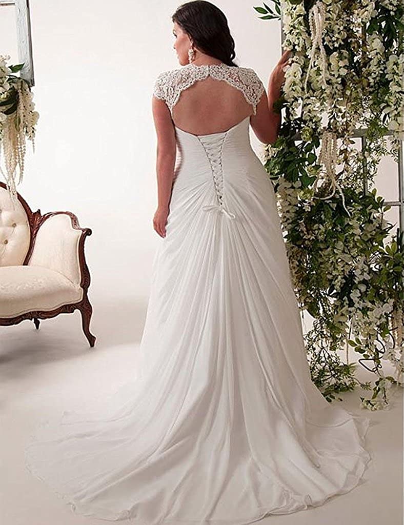 Women's Wedding Dresses Applique Chiffon Beading V-Neck Elegant Plus Size Beach Bridal Dresses