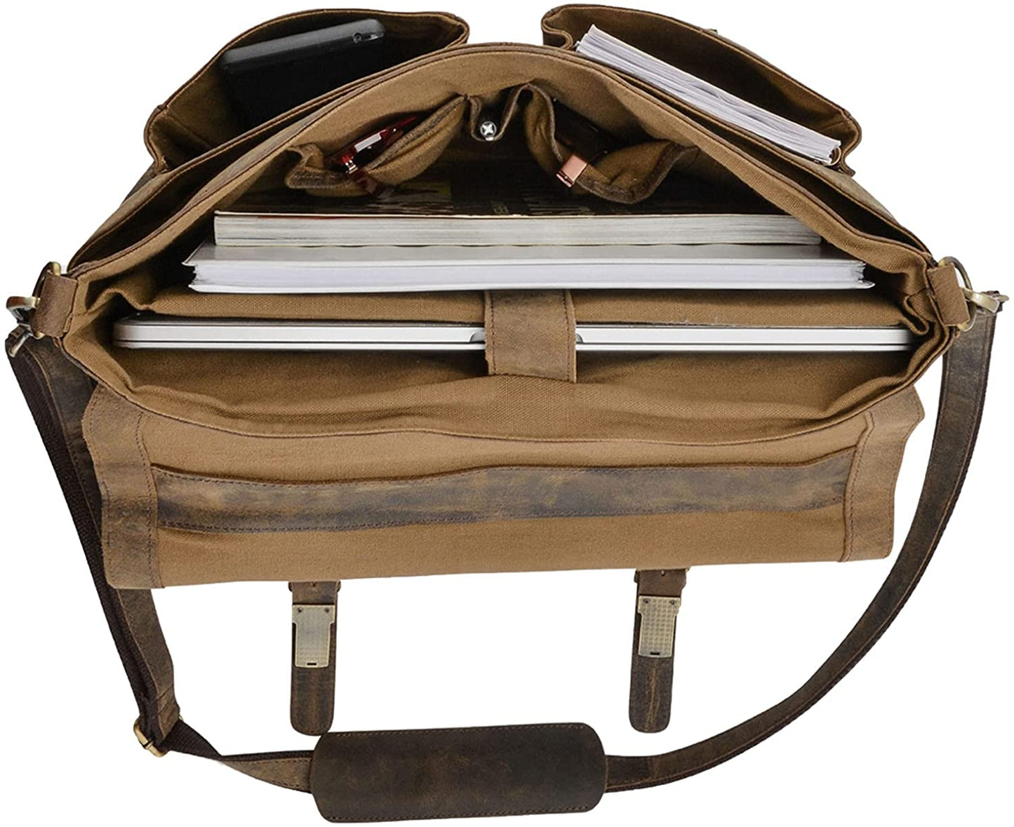 KomalC 16 Inch Buffalo Leather Briefcase Laptop Messenger Bag Office Briefcase College Bag for Men and Women