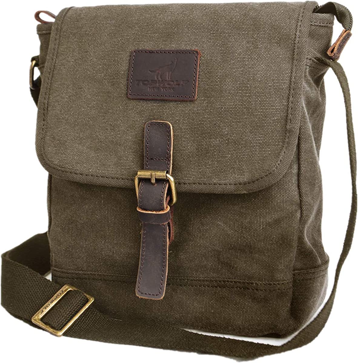 Canvas Messenger Bag TOPWOLF Small Crossbody Bag Casual Travel Working Tools Bag Shoulder Bag Hold Phone Handset Anti Theft