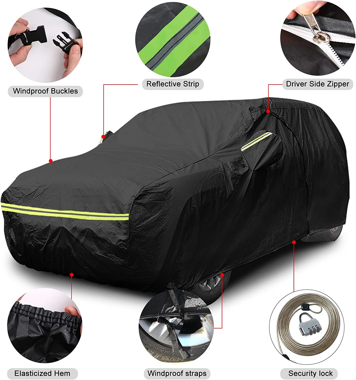 Waterproof Car Cover Replace for 2009-2021 2022 Kia Soul, 6 Layers Custom-Fit All Weather Full Car Covers with Zipper Door for Snow Rain Dust Hail Protection (Soul)