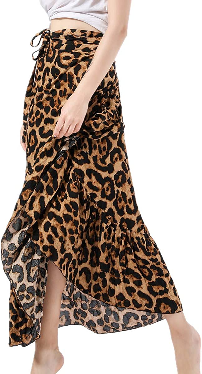 ForeMode Women Boho Print High Waist Side Wrap Bohemian Asymmetric Hem Maxi Long Skirt One Size