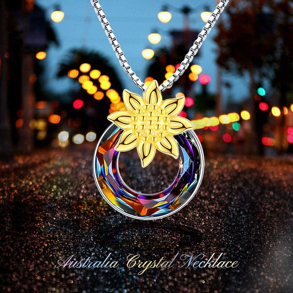 You Are My Sunshine Sunflower Necklace S925 Sterling Silver Sunflower Jewelry for Women Teens