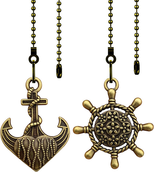2 Pack Dotlite Nautical Ceiling Fan Pull Chain Accessories Decorative Fan String Pulls Pendant Extension 12 Inches Beaded Ball Fan Pull Chains Extender Ornament with Connector for Fan Lamp Bronze