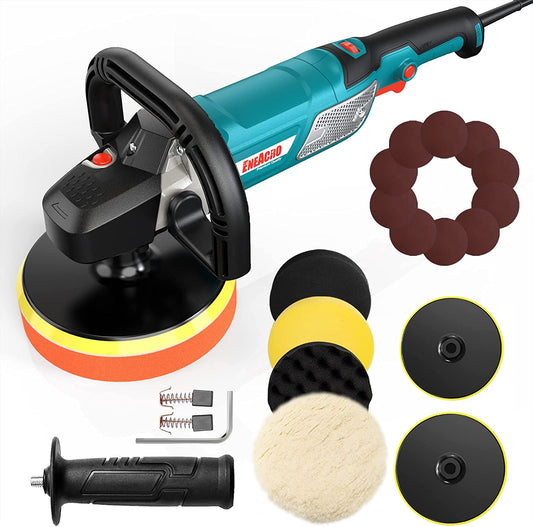 Car Polisher, Rotary Buffer Polisher Waxer, 12 Amp 6-inch/7-inch Variable Speed 1000-3500RPM, Detachable Handle Perfect for Boat, Car Polishing and Home Appliance (12Amp)