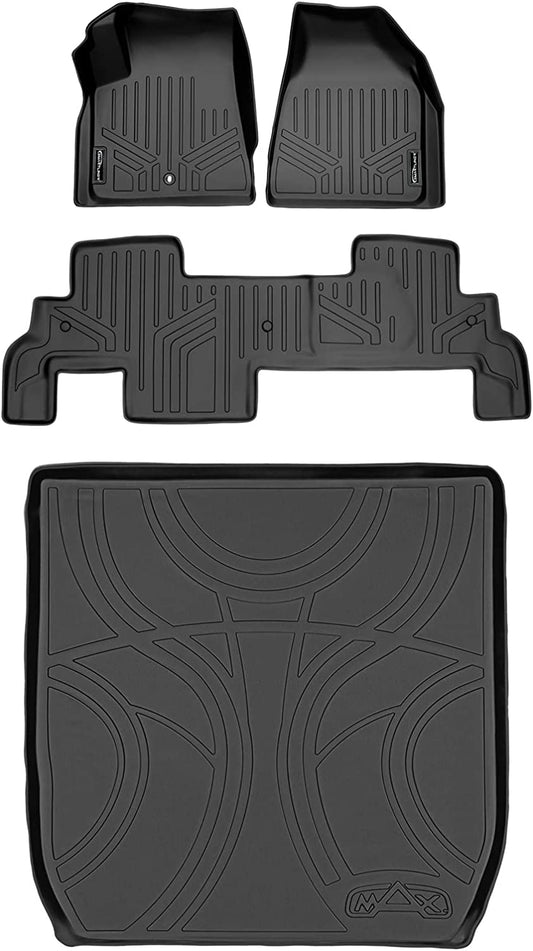 Custom Fit 2 Row & Cargo Liner Behind The 2nd Row Black Floor Mat Liner Set Compatible with 2009-2017 Buick Enclave/ 2009-2017 Chevrolet Traverse (Only with 2nd Row Bucket Seats)