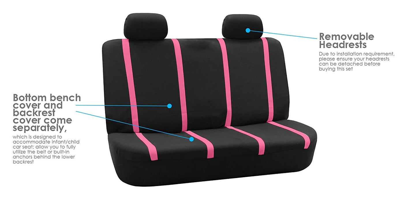 Automotive Seat Covers Pink Universal Fit Unique Flat Cloth fits most Cars, SUVs, and Trucks (with 4 Detachable Headrests and Solid Bench) FH Group FB032PINK114