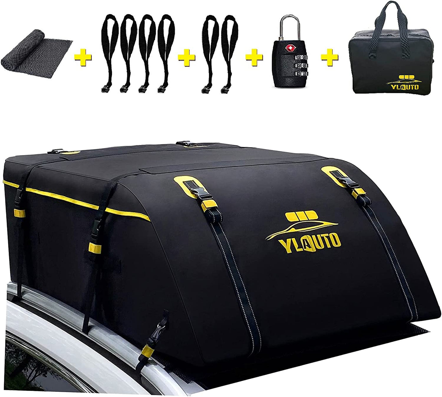 15 Expands to 20 Cubic Feet Aerodynamic Design Rooftop Cargo Bag,100% Waterproof Roof Luggage Bag, Rooftop Cargo Carrier with Anti-Slip Mat,Rooftop Car Bag Fits All Vehicle with/Without Rack