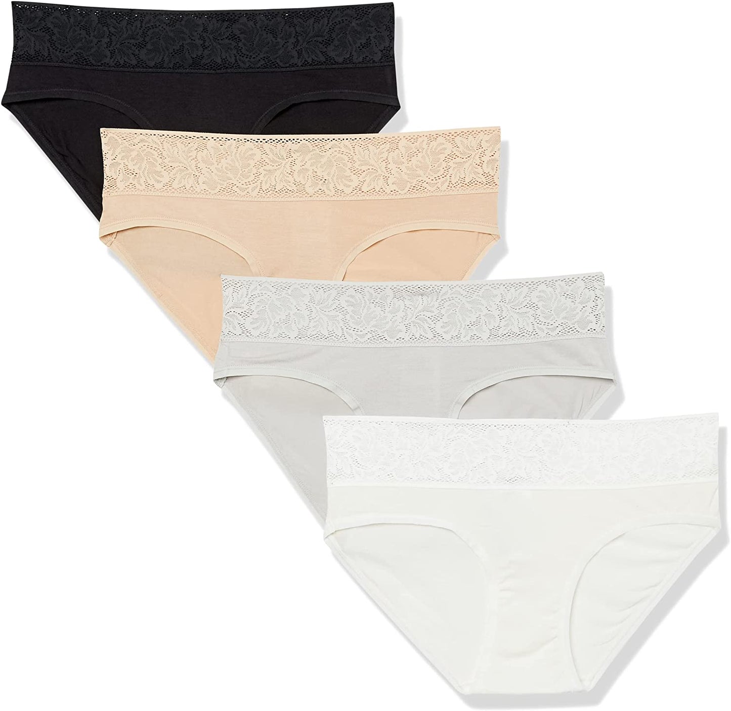 Essentials Women's Standard Modal with Lace Panty (Thong or Bikini), Pack of 4