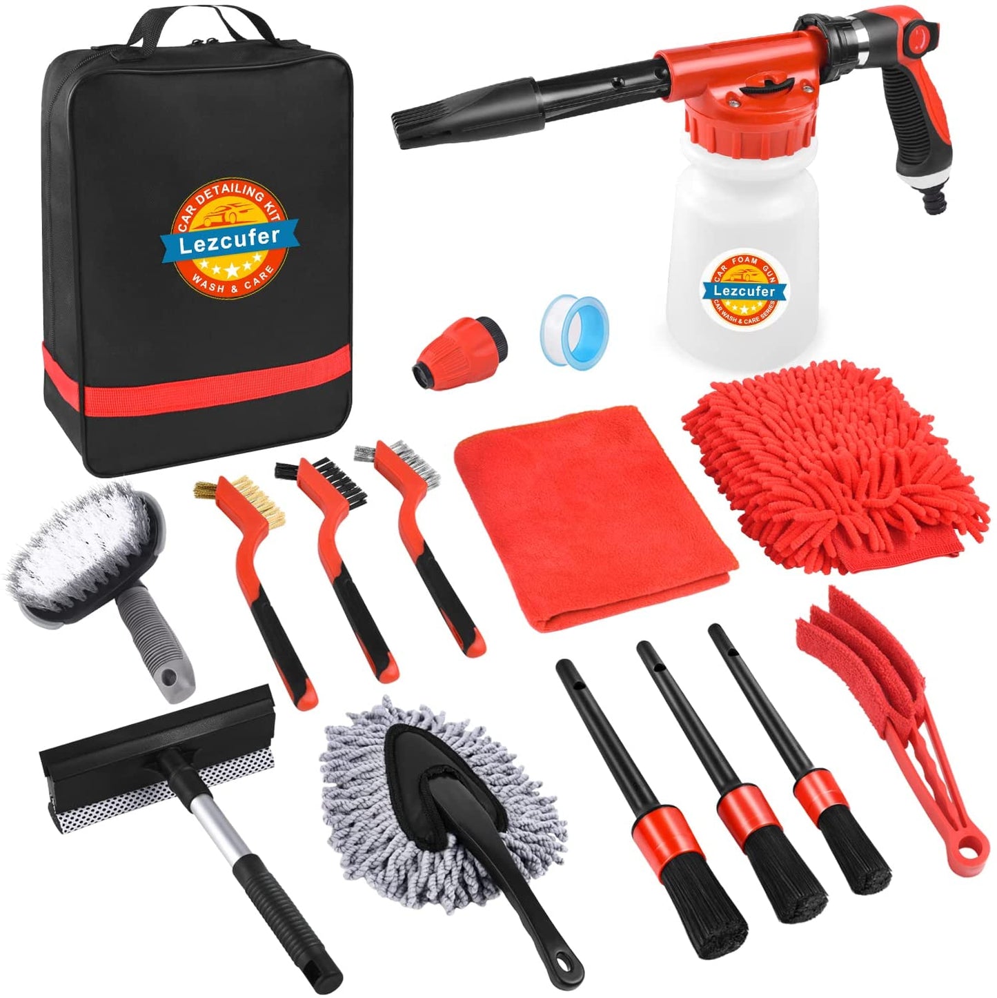 Car Wash Kit with Foam Gun, Car Cleaning Kit with Car Foam Sprayer, Car Detailing Kit, Car Detailing Brush Set, Wheel Brush,Car Wash Mitt & Towels, Foam Cannon Car Washing Kit Fits Most Garden Hose