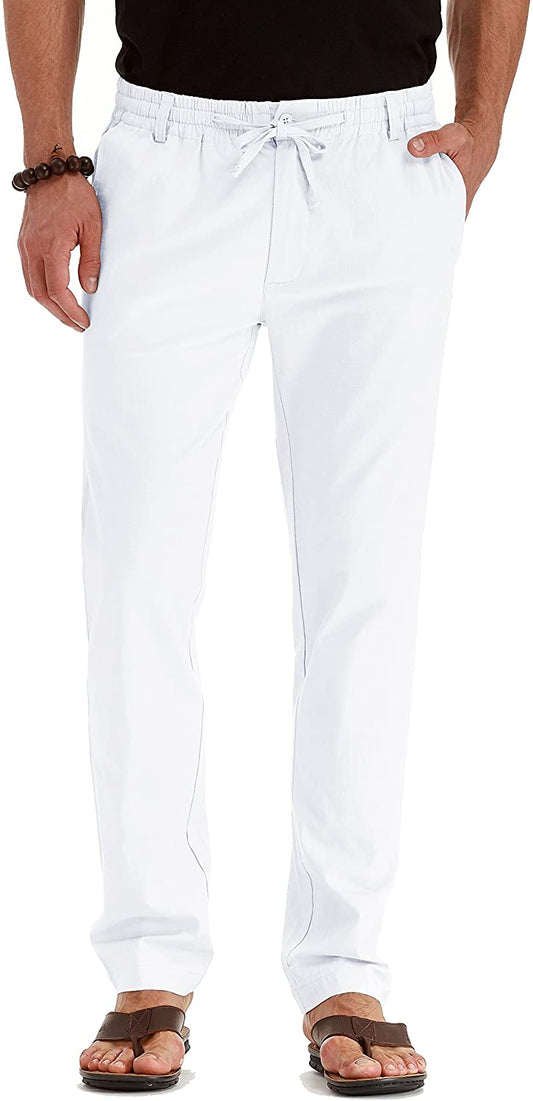 Men's Drawstring Linen Pants Casual Summer Beach Loose Trousers
