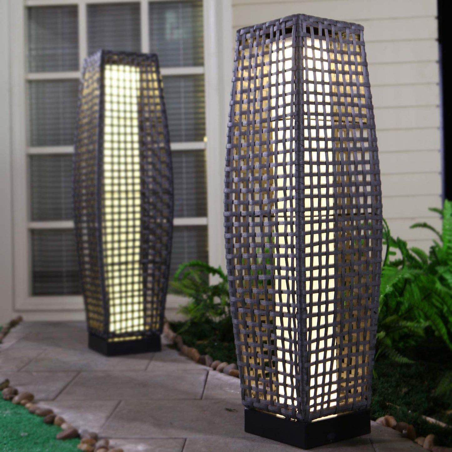 Grand patio Outdoor Solar-Powered Woven Resin Wicker Floor Lamp for Deck, Garden, Lawn, Driveway, Pool, Porch