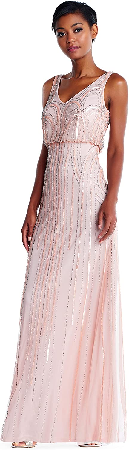 Papell Women's Beaded V-Neck Blouson Gown