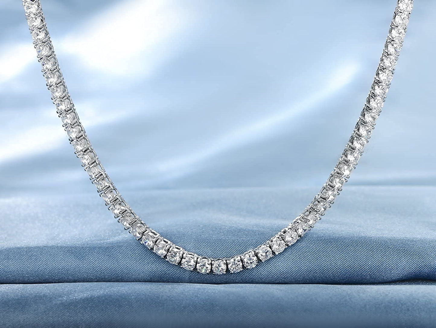 18K White Gold Plated 4.0mm Round Cubic Zirconia Classic Tennis Necklace 16/18/20/22/24 Inch